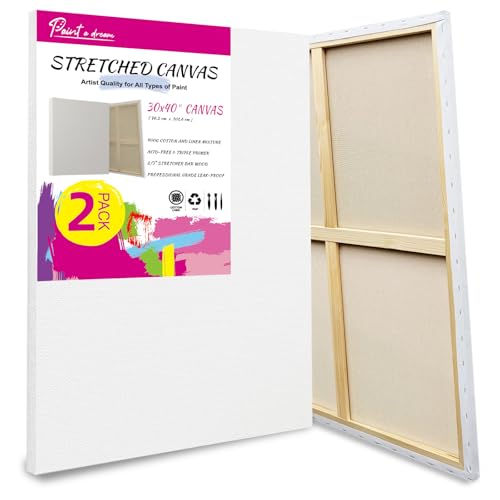 Stretched Canvas for Painting 2Pack 30X40 Large Canvas for Painting 15 Oz Triple Primed 2/3 Profile Cotton Professional Artist Quality Blank Canvas Ready to Paint Art Supplies for Acrylic Oil