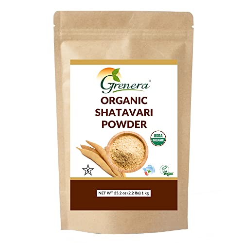 Grenera Organic Shatavari Powder |USDA Certified Shatavari Root | Single Ingredient Non GMO & Gluten Free | Asparagus racemosus | Easy Mix for Drinks & Tea | Resealable Bag 2.2lbs (1 kg)