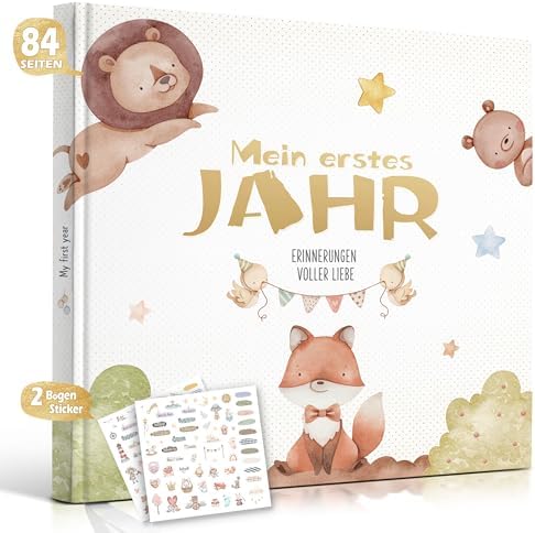Hyggartn Mein Erstes Jahr Babyalbum mit 84 Seiten und 2 Stickern Personalisierte Geschenke Baby Geschenk Geburt Junge & Mädchen Fotoalbum Neugeborenen Erinnerung Babytagebuch 21x21