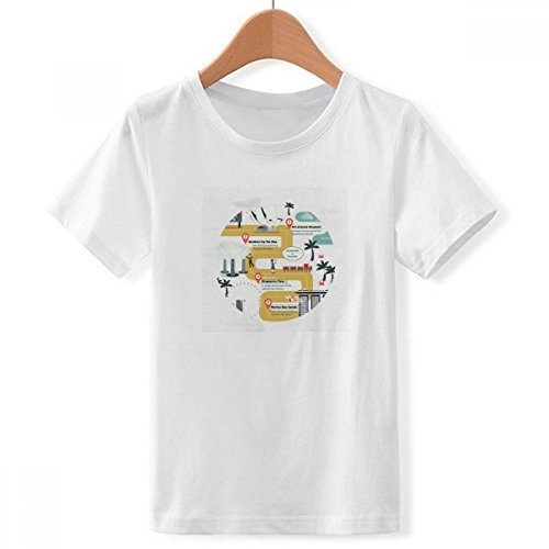 T-Shirt Singapour Blanc Garçon Imprimé Spots Route Célèbre Col Rond XXXL