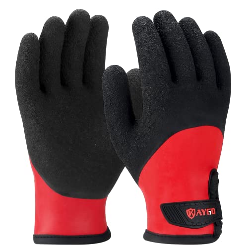 KAYGO Waterproof Thermal Work Gloves, Full Hand Latex Coated