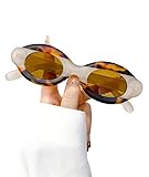 Vintage oval thick‑frame personalized fashion glasses for party outfits, street style, beach looks (FrostedLeopardPrint, Dimensions(cm): Temple(14.5)-Bridge (2.1)-LensHeight(3.8)-LensWidth(5.7))