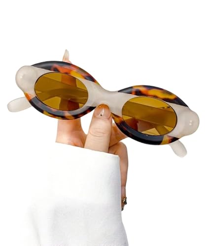 Vintage oval thick‑frame personalized fashion glasses for party outfits, street style, beach looks (FrostedLeopardPrint, Dimensions(cm): Temple(14.5)-Bridge (2.1)-LensHeight(3.8)-LensWidth(5.7))