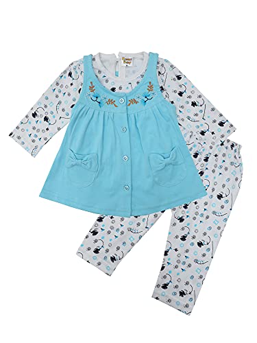 Image of NammaBaby Premium Baby Girls Full Sleeves Frock with Pant Baby Girl's Cotton Frock with Leggings, Frill Frock - Pack of 1