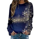 Damen Sweatshirt Sweater Herbst Tunika Tops Für Christmas Pulli übergroße Gedruckt Bluse Oberteile Oversized Casual Bequem Teenager Mädchen Hoodie Sportbekleidung Pullover Sommer Loose Crewneck