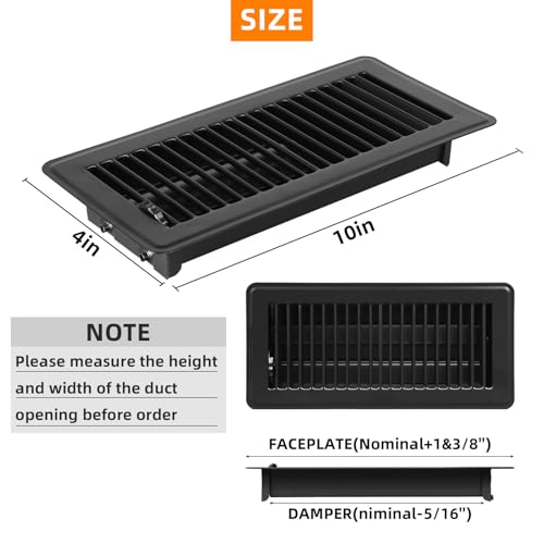 Pluden 8PCS 4"" x 10"" Floor Register, Heavy Duty Floor Vents, Metal Heat Air Vent Covers Rust Proof Finish 4 x 10'' Walkable Floor Vent Covers for Home Floor Wall Ceiling ﻿, Black by Pluden - Image 4