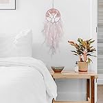 Pretty Jolly Double Tree of Life Dream Catcher Wall Decor with Healing Crystal Stone Handmade White Light Pink Feather Dream Catchers Decoration Wall Hanging Bedroom Wedding Party Blessing Gift-25.6" - Image 5