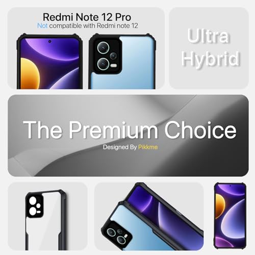 Image of Outlouders Back Cover for Redmi Note 12 Pro 5G | Ultra Hybrid Transparent | Full Camera Protection | Raised Edge | Crystal Clear Bumper Case(Black)