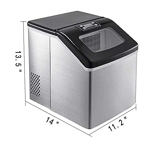 Fabricadora de Hielo de Acero Inoxidable para Encimera, Ciclo de Fabricación de Hielo de 13 a 25 Minutos, Capacidad de 40 lb (18 kg)/24 h para Cocina y Bares miniatura 5