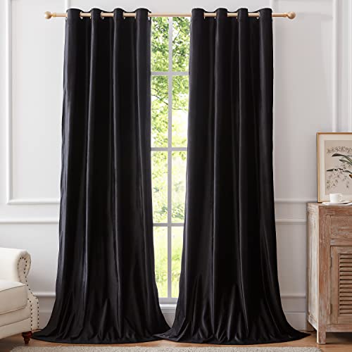 Elegant Black Decorative Velvet Curtains 90 inches Luxury Living Room Curtain Blackout Modern Thermal Insulated Soundproof Privacy Room Darkening Floor to Ceiling Soft Drapes for Bedroom Set of 2