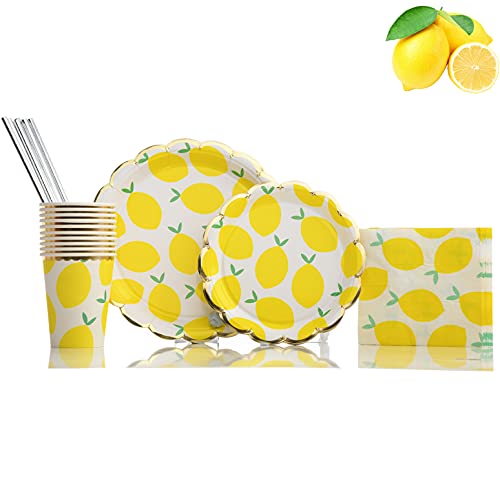 125 Pieces Disposable Dinnerware Set,Fruit Party Supplies Includes 20 Dinner Plates, 20 Dessert Plates, 20 Cups, 25 Straws & 40 Napkins for Party,Birthday Baby Shower-Serves 20 Guests(Lemon) 125 Pieces Disposable Dinnerware Set,Fruit Party Supplies Includes 20 Dinner Plates, 20 Dessert Plates, 20 Cups, 25 Straws & 40 Napkins for Party,Birthday Baby Shower-Serves 20 Guests(Lemon)