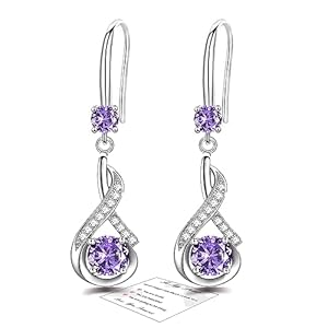 Sterling Silver Post Drop Earrings for Mum Women, Hypoallergenic Drop Dangle Earrings with Cubic Zirconia, Birthstone Earrings Jewellery Gifts Mothers Day Valentines Birthday