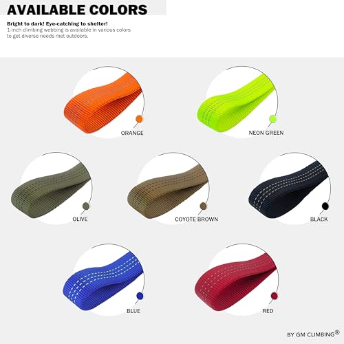 Image of GM CLIMBING 1 inch Nylon Tubular Webbing Tape CE UIAA Certified 4000lb Heavy Duty for Climbing Rescue Rope Works Survival Outdoor General Purposes