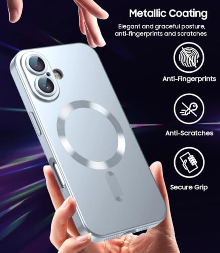 Image of DIZORO Magnetic Case for iPhone 16 Plus Case [Compatible with MagSafe][Built-in Camera Lens Protector] Slim Soft Silicone Bumper Shockproof Metallic Luster Back Cover Phone Case (Sierra Blue)