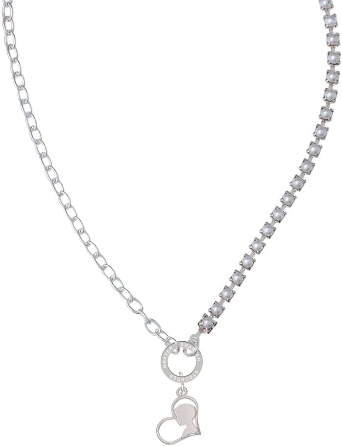 Delight Jewelry Boy Silhouette in Heart Stronger Braver Smarter Mixed Cable and Imitation Pearl Chain Choker Necklace, 14.75-17"
