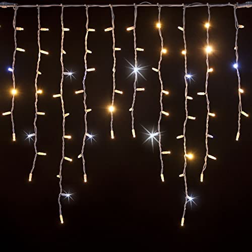 H HANSEL HOME Cortina de Luces LED Tipo Zigzag de 3m x 1m 117 LED Fijo+21 LED Flash Cortina Luces Navidad Impermeable IP44 Exterior y Interior - Luz Cálida y Blanca Efecto Flash