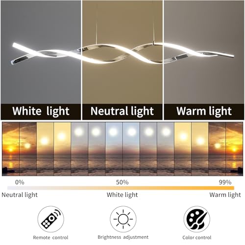 Matven Modern Ceiling Chandelier Light, Acrylic Anti Flicker Pendant Lamp with Remote Control Dimmable 3 Color Mode & Brightness (Warm Cool Neutral Light) for Kitchen Bar by Matven - Used condition - Image 5