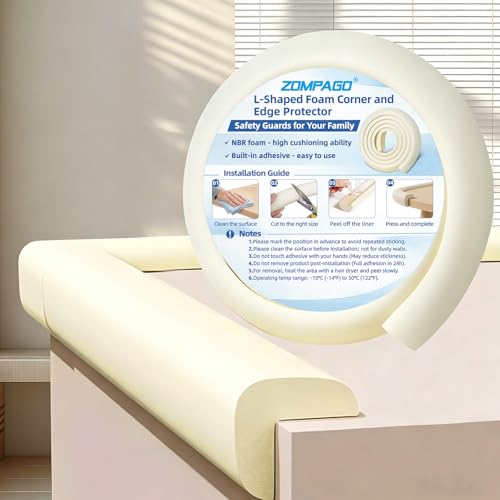 Image of ZOMPAGO Baby Proofing Edge Protector, Begin Foam L-Shape Self-Adhesive Corner Guards, Baby Crib Bumper Pad, Wall & Corner Protector Baby, Foam Corner Protectors for Nursery Kitchen Fireplace Furniture