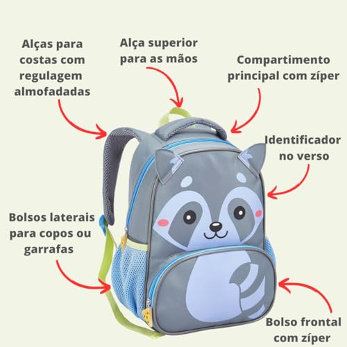 Mochila Infantil Creche Escolar Menina Menino Animais Passeio Escolinha de Costas (Quati)