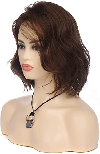 Beweig Short Wavy Brown Bob Wig for Women Synthetic Heat Resistant Side Part Halloween Cosplay - Image 4
