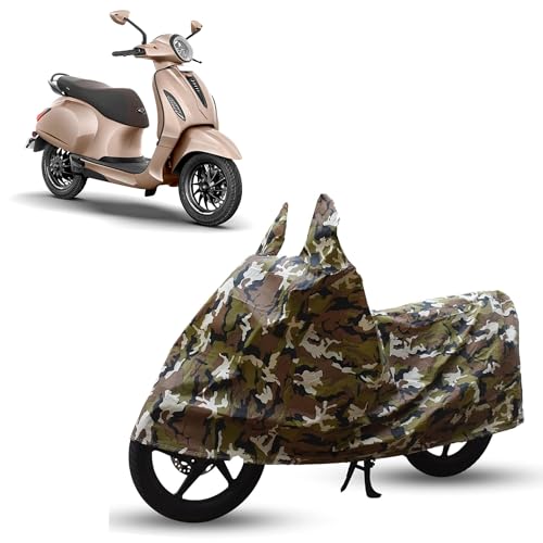 Image of Sulfar Bike Cover for Bajaj Chetak (30 /35 Series (EV)) | Waterproof, Dustproof & UV Protected | All Weather Two Wheeler Cover (Army Green) New 2026 Variants