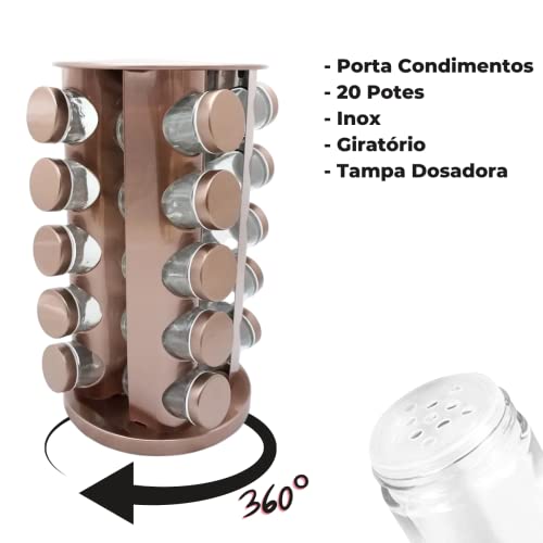 PORTA TEMPEROS CONDIMENTOS REDONDO INOX 20 POTES (Ouro Luxo)
