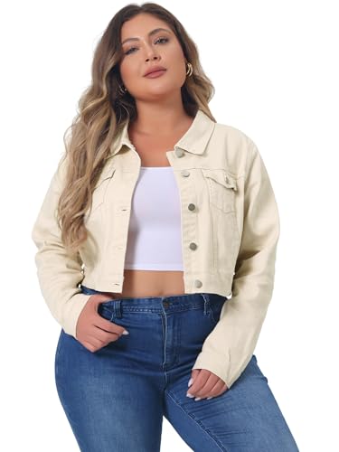 Veste en Jean Cropped Grande Taille uxcell aux Finitions Soignées pour Femme