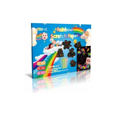 Impulse Kratzpapier für Kinder kritzelbuch erwachsene, kratzbücher 12 Blätter Regenbogen kratzbilder erwachsene | kritzel kratzel buch mit 4 Schablonen, 1 Holzstift basteln mädchen 4 jahre Cover