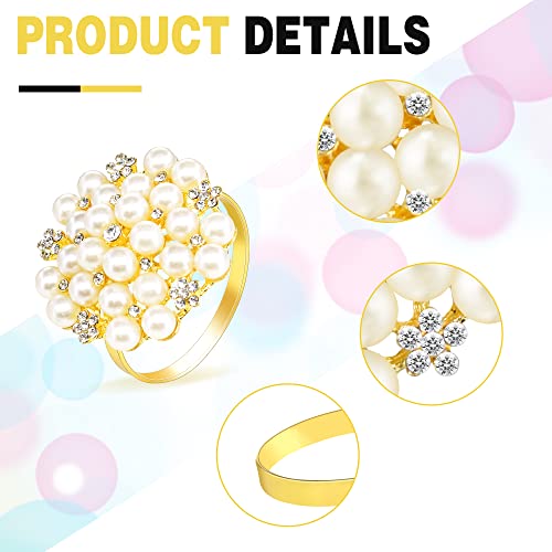 Pearl Napkin Rings Set Of 12 Diamante Rhinestone Crystal Beaded Napkin Rings For Spring Summer Easter Holiday New Year's Even Party Décor, Gold #TOP5