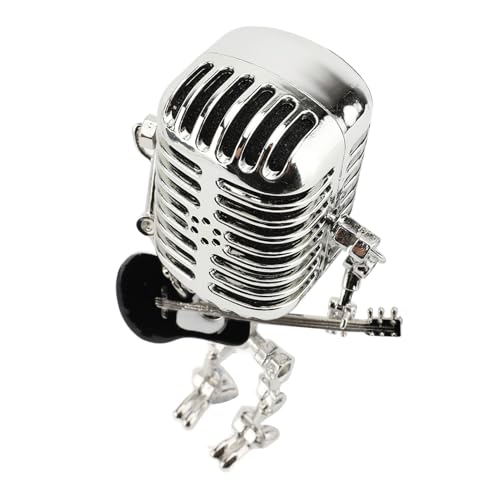 Srliya Vintage Microphone Guitar Robot Table Lamp Aluminum Retro Metal Robot Night Light for Bedroom Desk Home Decor (Black) - Image 3
