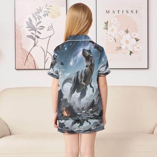 ALAZA Dinosaur Star Wall Satin Pajamas Set Short Sleeve Button Down Sleepwear Summer Pjs 2 Piece4
