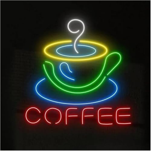 Enseigne au néon LED Coffee 38x35cm avec tasse à café lumineuse pour décor de bureau et hôtel