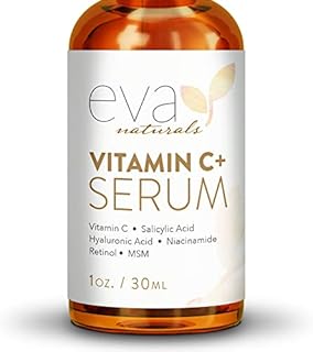 Eva Naturals Vitamin C Serum Plus 2% Retinol, 3.5% Niacinamide, 5% Hyaluronic Acid, 2% Salicylic Acid, 10% MSM, 20% Vitamin C - Skin Clearing Serum - Anti Aging Skin Repair, Face Serum (1 oz)
