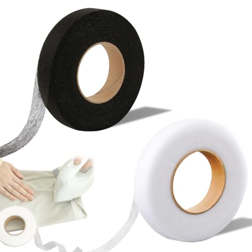 2 Pack Saumband zum Aufbügeln Waschfest 64 Meter, Schwarz und Weiß, 128m Bügelband für Vorhänge, , Doppelseitiger Textilkleber für Saum, Waschmaschinenfestes Bügelband für Kleidung und DIY-Projekte