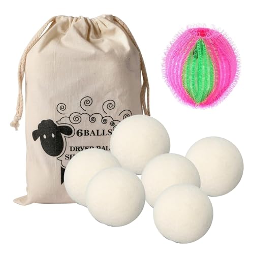 6 Piezas Bolas Secadora de Ropa, 4cm Bolas de Lana para Secadora, 100% Lana Natural, Ahorra Tiempo y Energía, són Reutilizables y Sirven Como Suavizante Natural, Libres de Químicos