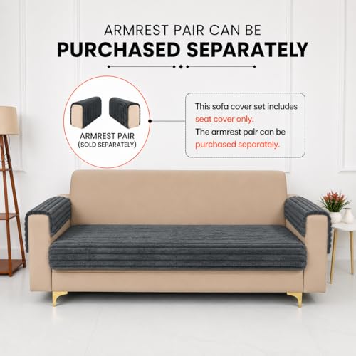 Image of Homerz Premium Rabbit Fur Sofa Cover with Anti-Skid Backing, Soft Plush Fabric Sofa Protector for Living Room Furniture (Grey, 2 Seater, Only Seat Cover)