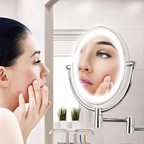 Espelho de maquiagem montado na parede, espelho de vaidade de banheiro frente e verso, braço extensí