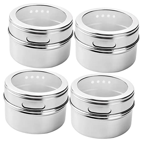 LIFKOME 4piezas Frascos De Especias De Acero Inoxidable Diseño Magnético Para Almacenamiento De Sal Pimienta y Condimentos Cocina Para Uso Hogar y Restaurantes