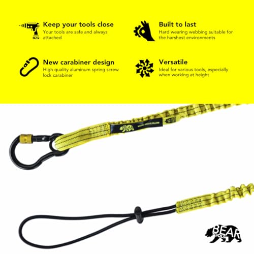 BearTOOLS New Yellow Screw Lock Safety Lanyard 3 Foot Tough Tether, Captive Eye Carabiner, Adjustable Loop End, Ultra-Durable, Premium Quality Materials for Scaffold Construction 1 Pack (0931YS)