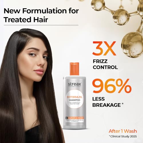 Image of Streax Professional BotBrazil Shampoo,300 ml for Keratin, Nanoplasty, & Smoothening, Sulphate & Paraben-Free Shampoo for Women & Men, Enriched with Vita Oils Nourishes Chemically Treated Hair