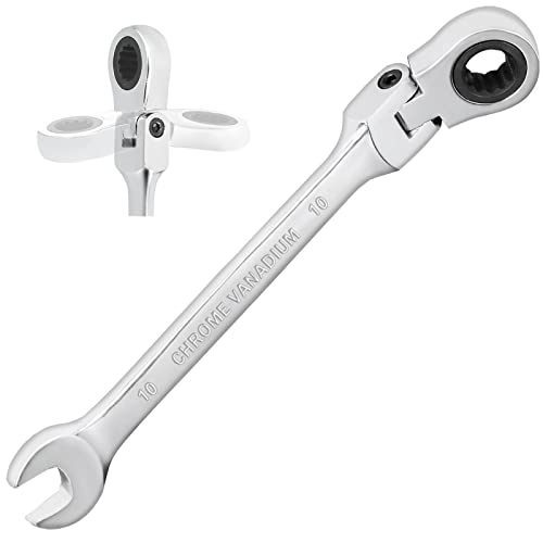AICARS 10mm Wrench with 12 Point Flex Head Ratchet Wrench Forged and Heat-Treated Metric Combination Wrench