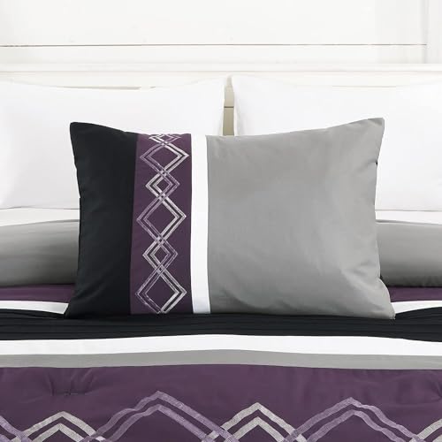 Chezmoi Collection 7-Piece Zigzag Embroidered Comforter Set, Oversized King by Chezmoi Collection - Used condition - Image 5