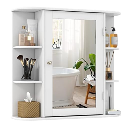 Tangkula Bathroom Cabinet, Single Door Wall Mounted Medicine Cabinet with Mirror(4 Tiers Inner Shelves)