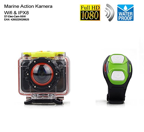 Wasserfeste Kamera für Bootssport Wassersport Segeln ActionCam Dashcam IPX8 Wireless Remote Apple iOs Tablet Android App bis 32GB Film Foto mit Uhr Fernbedienung WiFi SD HD 1080P Full HD 170 Grad Cover