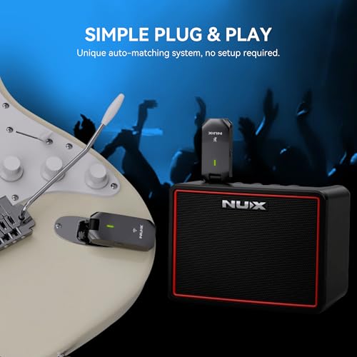 NUX C-5RC 5.8GHz Wireless Guitar System for Active or Passive Pickup Guitar, Charging Case included, UHF Guitar Wireless Transmitter Receiver Low Interference, Auto Match