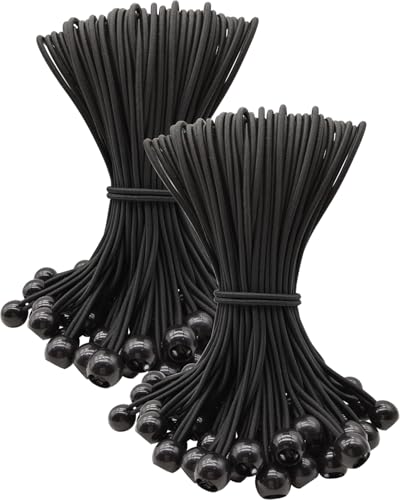 WMZOBH Tarpaulin Bungee Balls 10 Inch - 100 Piece Bungee Cord with Balls, Small Bungee Cords Heavy Duty, Elastic Bungee Straps Short, Tie-Down, Adjustable Flag Bungees (Black)
