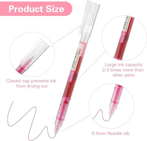 Image of Liquid Ink Rollerball Pens - Set of 10 Multicolor 0.6mm Quick-Dry Fine Tip Pens - Smooth Writing Ballpoint Pens for Journaling, Sketching, Note-Taking & Art