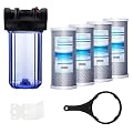 Geekpure Single Stage Whole House Water Filter System with 10-Inch Clear Housing-1"Port with 4 Pieces Carbon Filters