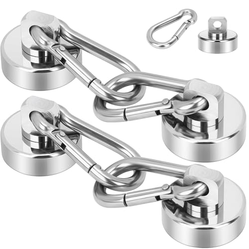 WTZWYFWJ Gancho Iman Neodimio 36kg, 4 Piezas Ganchos Magnéticos, 360° Gancho Magnético Giratorio 32 mm,Gancho Magnético Para Cocinacon Mosquetón,Para Frigoríficos, Cocinas, Garajes, Camping