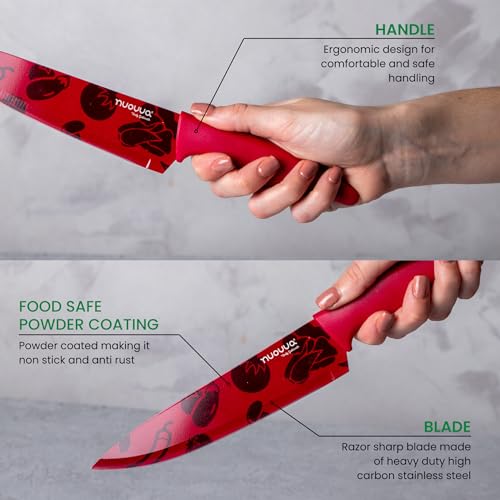 nuovva Professional Kitchen Knife Set – 5pcs Colour Pattern Kitchen Knives – Stainless Steel Granite Non Stick Blades – Chefs, Filleting, Bread, Paring and Utility Knives